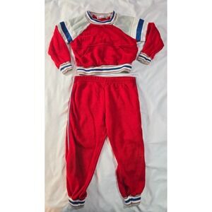Vintage Boy's Montgomery Ward Hoodie Pant Sweatsuit Size 4/5 Red with Blue Grey